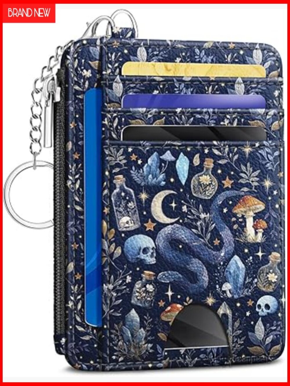 Slim RFID Blocking Wallet with Zipper Coin Pocket and ID Window